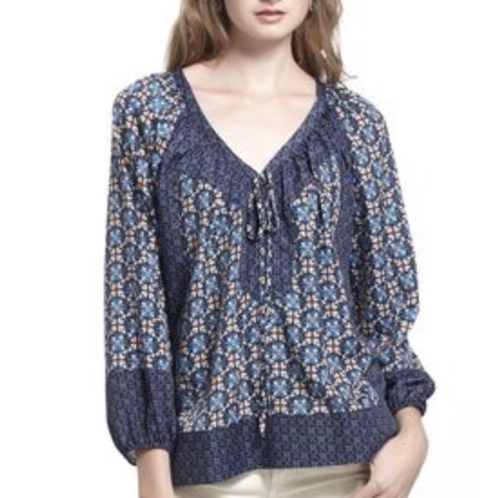 Anthropologie Meadow Rue Floral Tiled Peasant Top